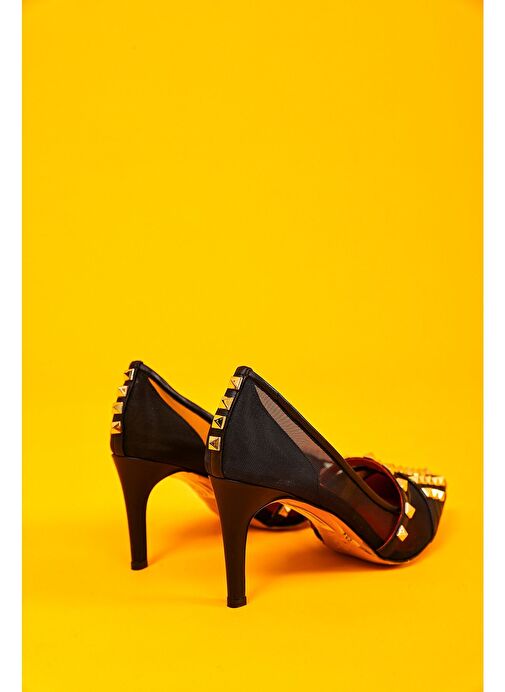 Vita Gerçek Deri Kadın Topuklu Ayakkabı Siyah Tül - Görsel 3