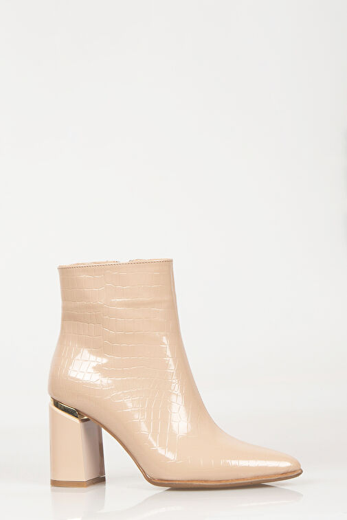 Nemesis Fermuarlı Topuklu Kadın Bot Bej - Görsel 4