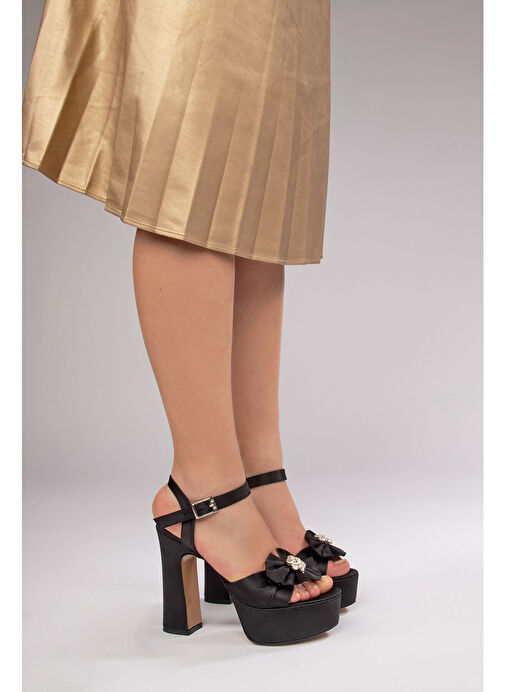 Jade Kadın Platform Topuklu Ayakkabı Siyah Saten - Görsel 5