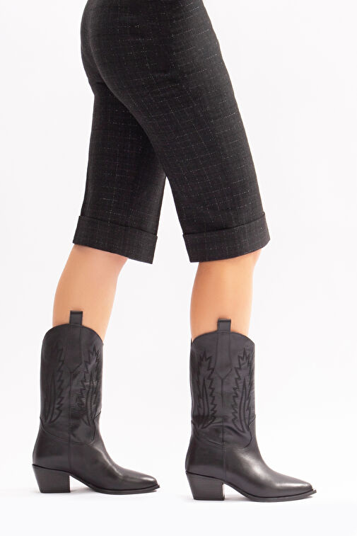 Avlonya Gerçek Deri Kadın Western Çizme Siyah - Görsel 3