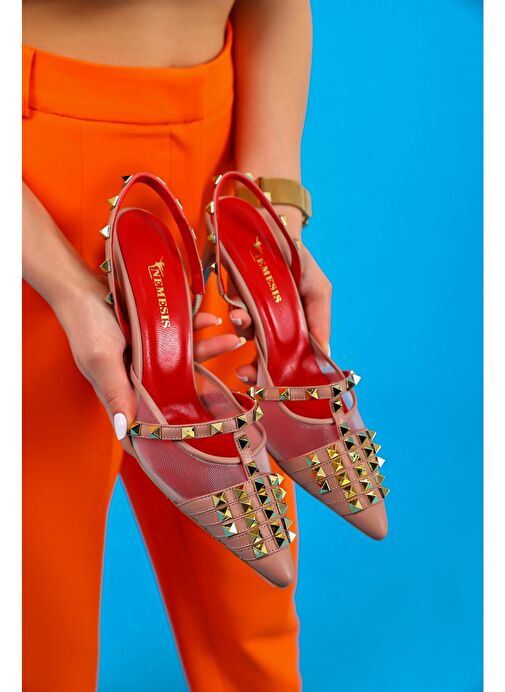 Vonda Gerçek Deri Kadın Topuklu Sandalet Pudra - Görsel 2