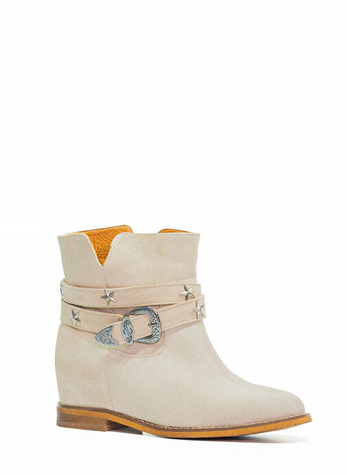 Nemesis Gerçek Deri Kadın Dolgu Taban Bot Bej Süet - Görsel 7