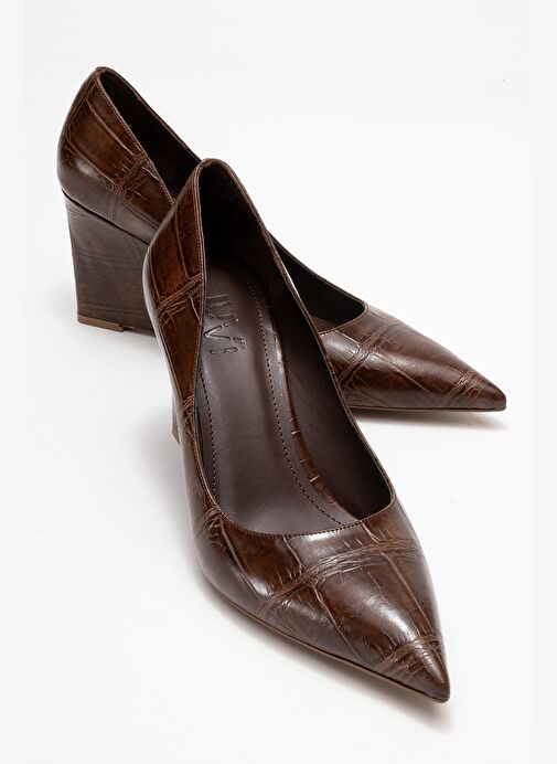 PUERA Açık Kahverengi Baskı Sivri Burunlu Kadın Dolgu Topuklu Ayakkabı - Görsel 2