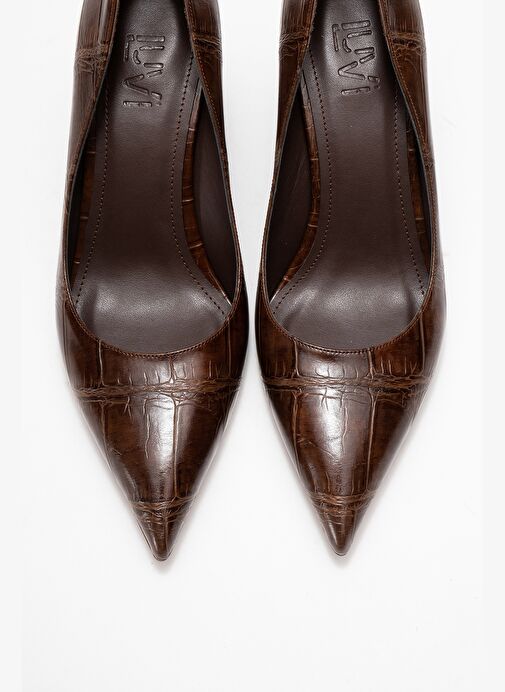 PUERA Açık Kahverengi Baskı Sivri Burunlu Kadın Dolgu Topuklu Ayakkabı - Görsel 3