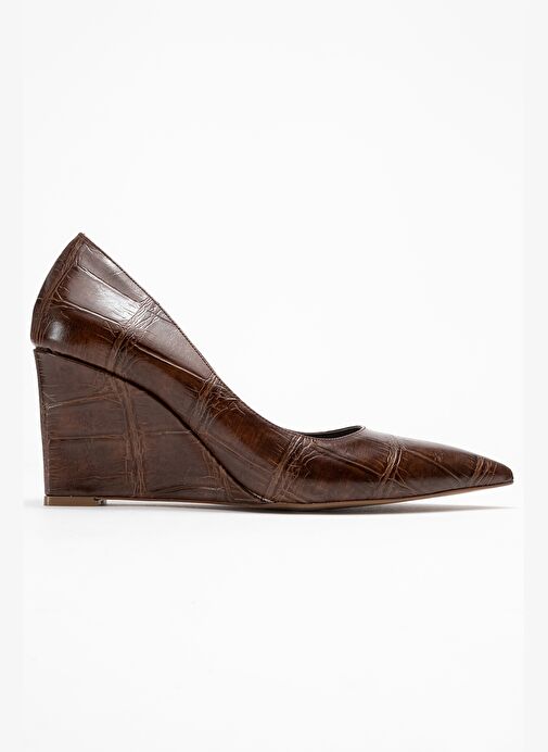 PUERA Açık Kahverengi Baskı Sivri Burunlu Kadın Dolgu Topuklu Ayakkabı - Görsel 7