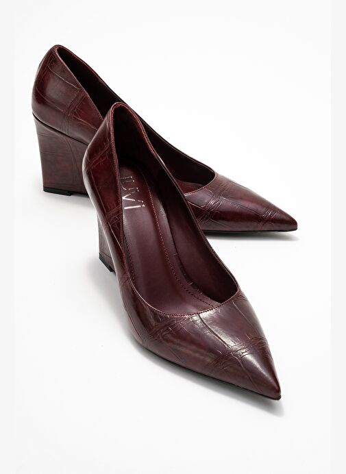 PUERA Bordo Baskı Sivri Burunlu Kadın Dolgu Topuklu Ayakkabı - Görsel 2