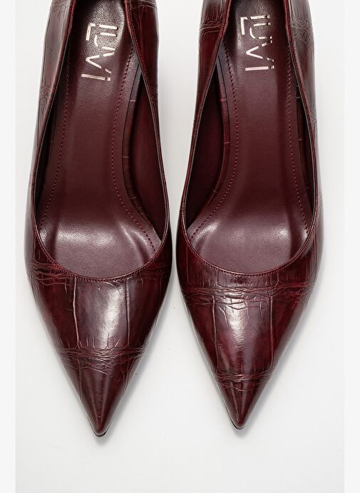 PUERA Bordo Baskı Sivri Burunlu Kadın Dolgu Topuklu Ayakkabı - Görsel 3