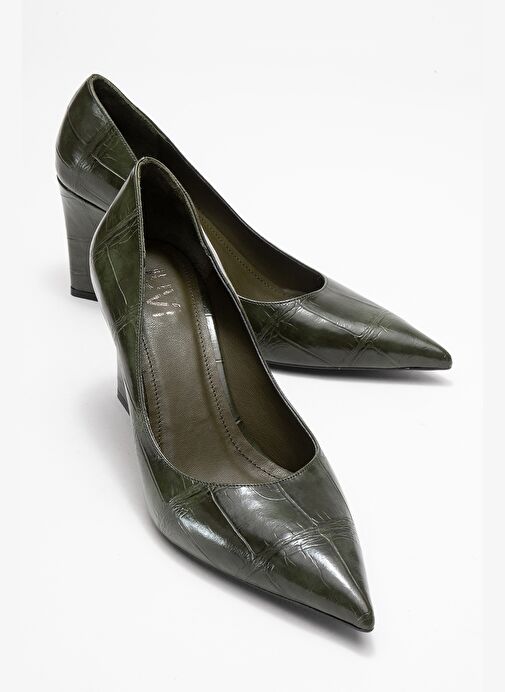PUERA Yeşil Baskı Sivri Burunlu Kadın Dolgu Topuklu Ayakkabı - Görsel 2