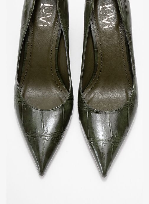 PUERA Yeşil Baskı Sivri Burunlu Kadın Dolgu Topuklu Ayakkabı - Görsel 3