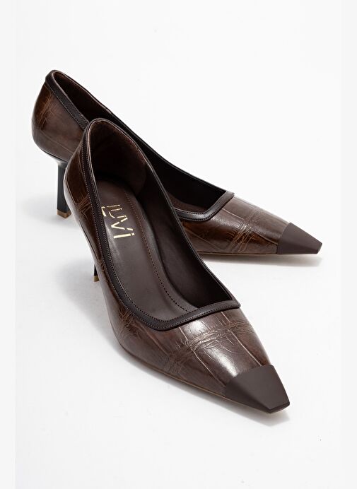 RONA Açık Kahverengi Baskı Mat Burunlu Kadın Topuklu Ayakkabı - Görsel 2