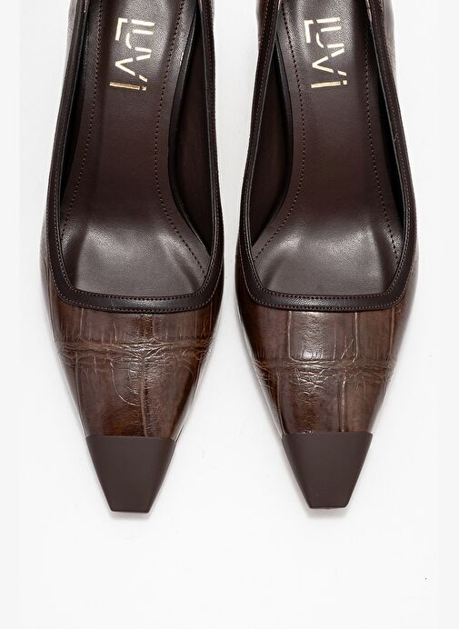 RONA Açık Kahverengi Baskı Mat Burunlu Kadın Topuklu Ayakkabı - Görsel 3