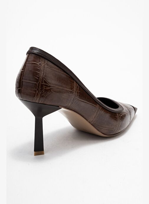 RONA Açık Kahverengi Baskı Mat Burunlu Kadın Topuklu Ayakkabı - Görsel 6