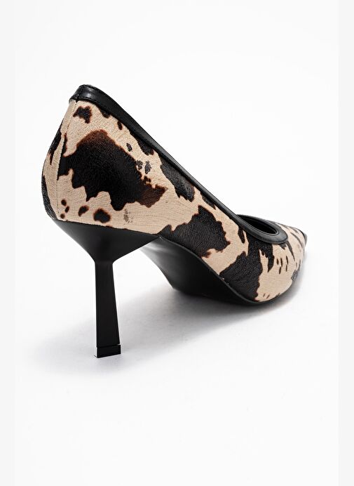 RONA Siyah Bej Desenli Mat Burunlu Kadın Topuklu Ayakkabı - Görsel 6