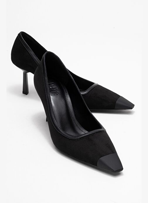 RONA Siyah Süet Mat Burunlu Kadın Topuklu Ayakkabı - Görsel 2