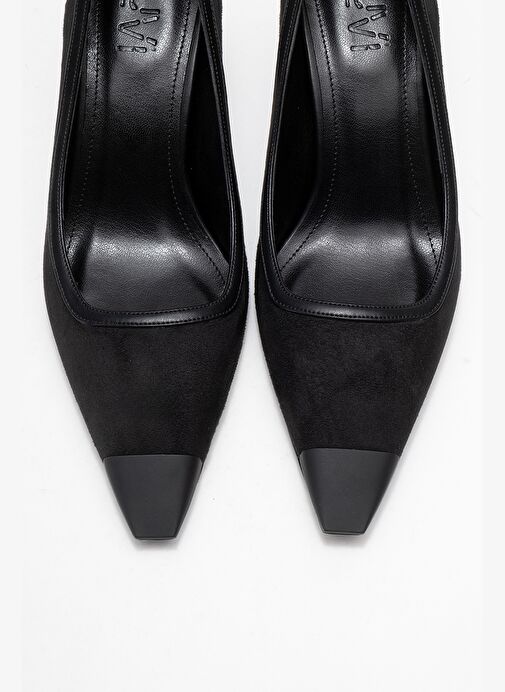 RONA Siyah Süet Mat Burunlu Kadın Topuklu Ayakkabı - Görsel 3