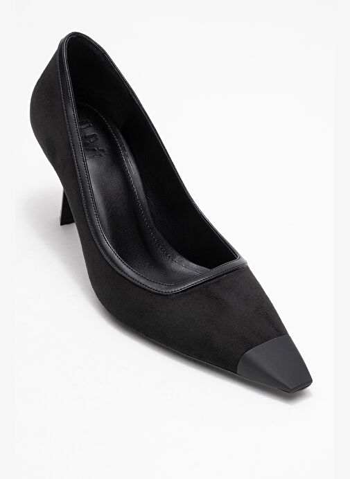 RONA Siyah Süet Mat Burunlu Kadın Topuklu Ayakkabı - Görsel 4