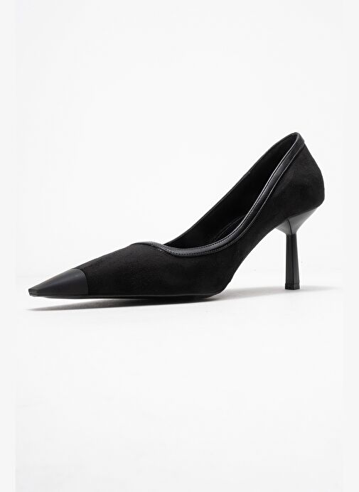 RONA Siyah Süet Mat Burunlu Kadın Topuklu Ayakkabı - Görsel 5