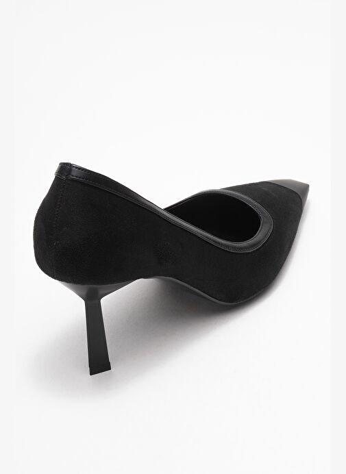 RONA Siyah Süet Mat Burunlu Kadın Topuklu Ayakkabı - Görsel 6