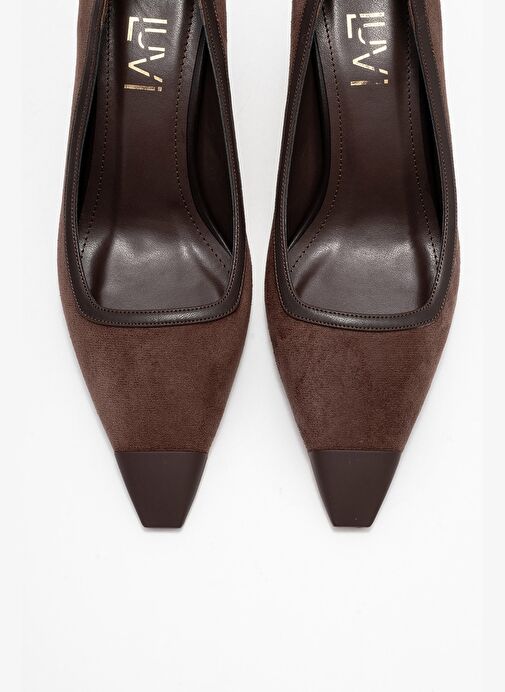 RONA Kahverengi Süet Mat Burunlu Kadın Topuklu Ayakkabı - Görsel 3