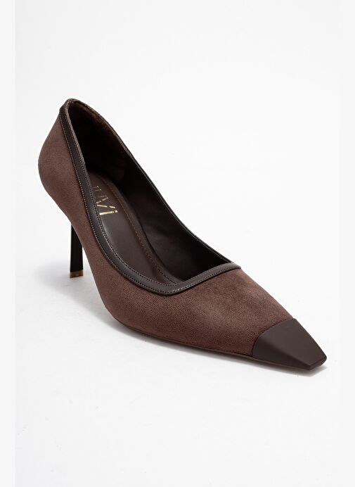 RONA Kahverengi Süet Mat Burunlu Kadın Topuklu Ayakkabı - Görsel 4