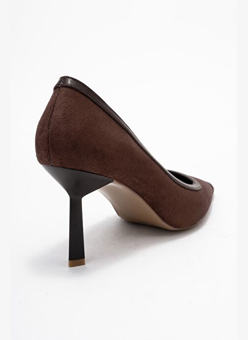 RONA Kahverengi Süet Mat Burunlu Kadın Topuklu Ayakkabı - Görsel 6