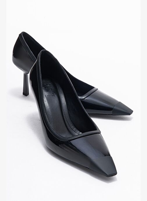 RONA Siyah Rugan Mat Burunlu Kadın Topuklu Ayakkabı - Görsel 2