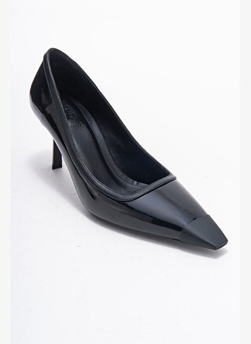 RONA Siyah Rugan Mat Burunlu Kadın Topuklu Ayakkabı - Görsel 4