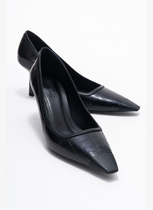 RONA Siyah Baskı Mat Burunlu Kadın Topuklu Ayakkabı - Görsel 2