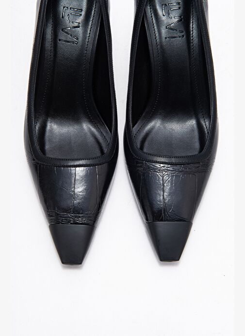 RONA Siyah Baskı Mat Burunlu Kadın Topuklu Ayakkabı - Görsel 3