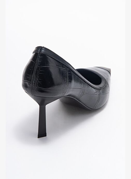 RONA Siyah Baskı Mat Burunlu Kadın Topuklu Ayakkabı - Görsel 6