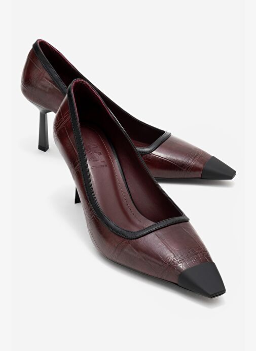 RONA Bordo Baskı Mat Burunlu Kadın Topuklu Ayakkabı - Görsel 2
