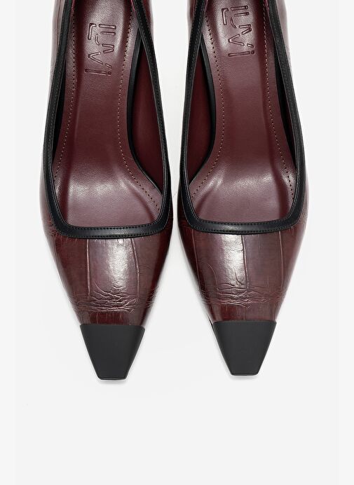 RONA Bordo Baskı Mat Burunlu Kadın Topuklu Ayakkabı - Görsel 3