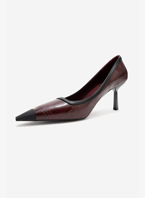 RONA Bordo Baskı Mat Burunlu Kadın Topuklu Ayakkabı - Görsel 5