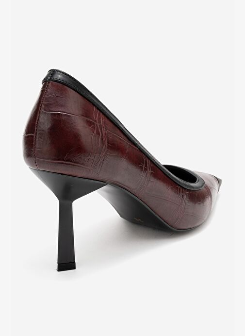 RONA Bordo Baskı Mat Burunlu Kadın Topuklu Ayakkabı - Görsel 6