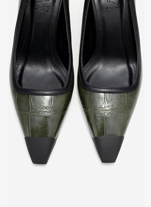 RONA Yeşil Baskı Mat Burunlu Kadın Topuklu Ayakkabı - Görsel 3