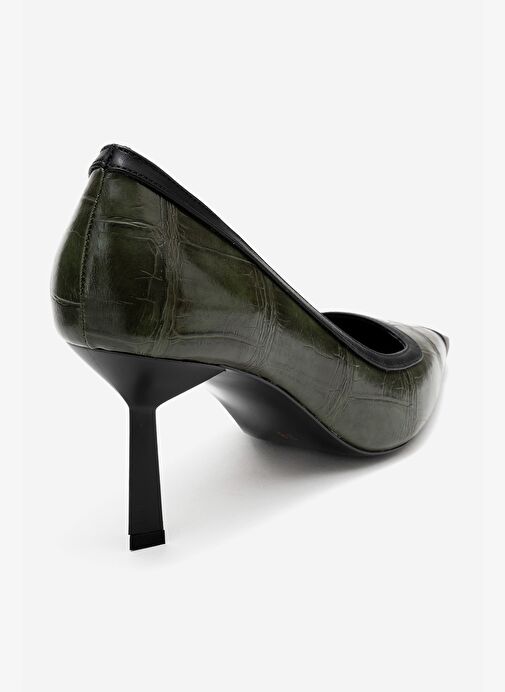 RONA Yeşil Baskı Mat Burunlu Kadın Topuklu Ayakkabı - Görsel 6