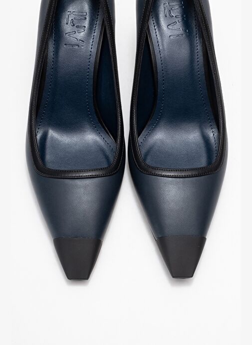 RONA Lacivert Cilt Mat Burunlu Kadın Topuklu Ayakkabı - Görsel 3