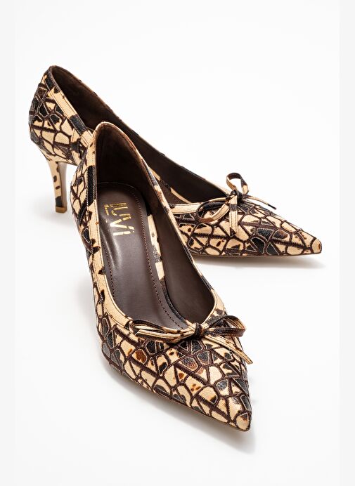 CAMDEN Bej Desenli Fiyonklu Kadın Topuklu Ayakkabı - Görsel 2