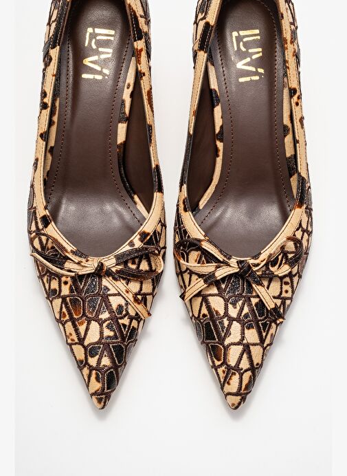 CAMDEN Bej Desenli Fiyonklu Kadın Topuklu Ayakkabı - Görsel 3
