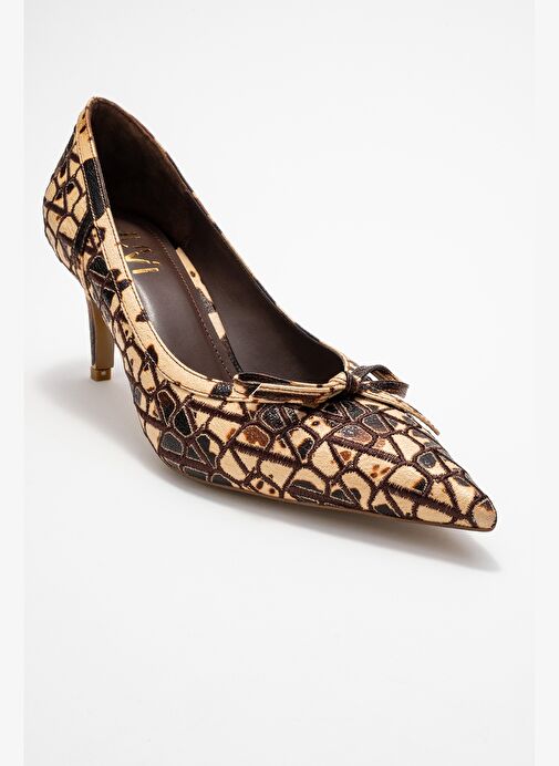 CAMDEN Bej Desenli Fiyonklu Kadın Topuklu Ayakkabı - Görsel 4