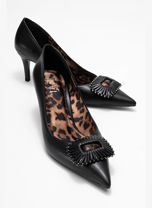 GREAT Siyah-Siyah Desenli Tokalı Kadın Topuklu Ayakkabı - Görsel 2