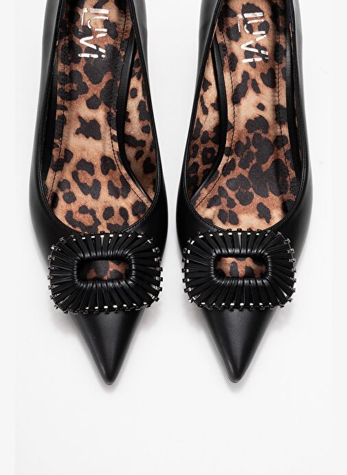 GREAT Siyah-Siyah Desenli Tokalı Kadın Topuklu Ayakkabı - Görsel 3