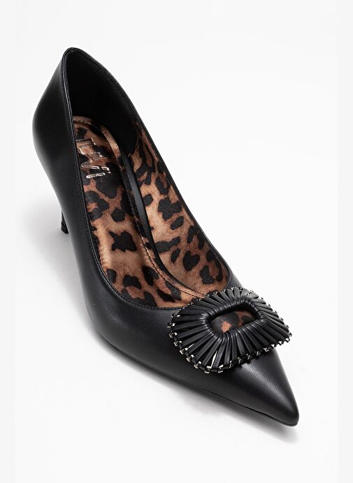 GREAT Siyah-Siyah Desenli Tokalı Kadın Topuklu Ayakkabı - Görsel 4