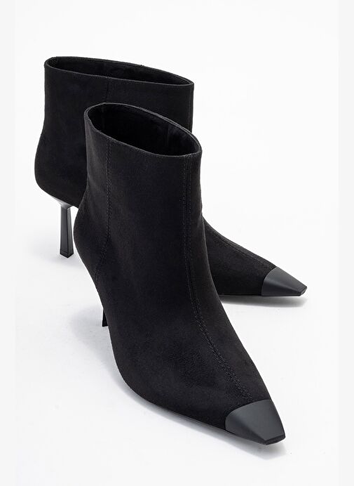 RASSEL Siyah Süet Mat Burunlu Kadın İnce Topuklu Bot - Görsel 2