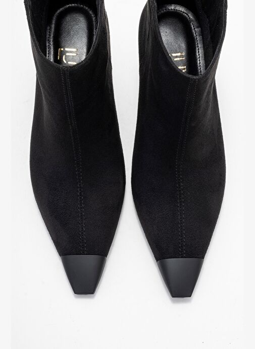 RASSEL Siyah Süet Mat Burunlu Kadın İnce Topuklu Bot - Görsel 3