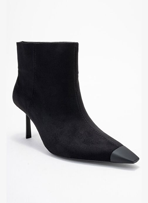 RASSEL Siyah Süet Mat Burunlu Kadın İnce Topuklu Bot - Görsel 4
