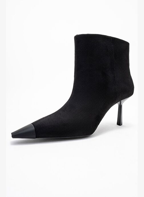 RASSEL Siyah Süet Mat Burunlu Kadın İnce Topuklu Bot - Görsel 5