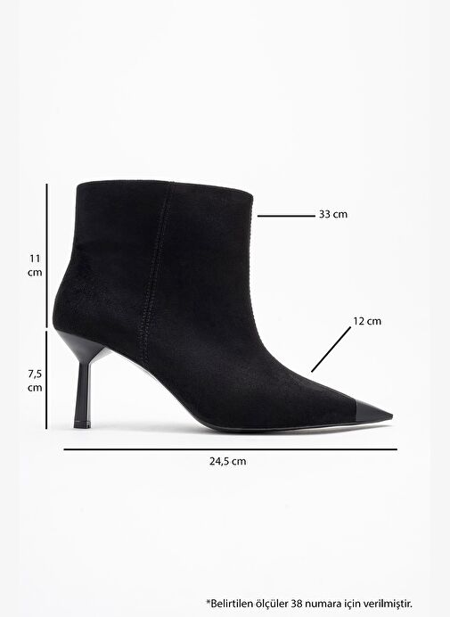 RASSEL Siyah Süet Mat Burunlu Kadın İnce Topuklu Bot - Görsel 7