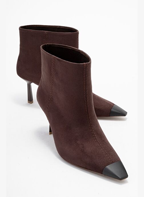 RASSEL Kahverengi Süet Mat Burunlu Kadın İnce Topuklu Bot - Görsel 2