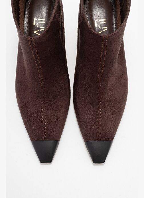 RASSEL Kahverengi Süet Mat Burunlu Kadın İnce Topuklu Bot - Görsel 3